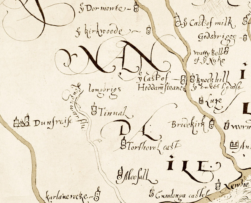A section of the 1590 Aglionby Platt. Image reproduced by permission of the National Library of Scotland