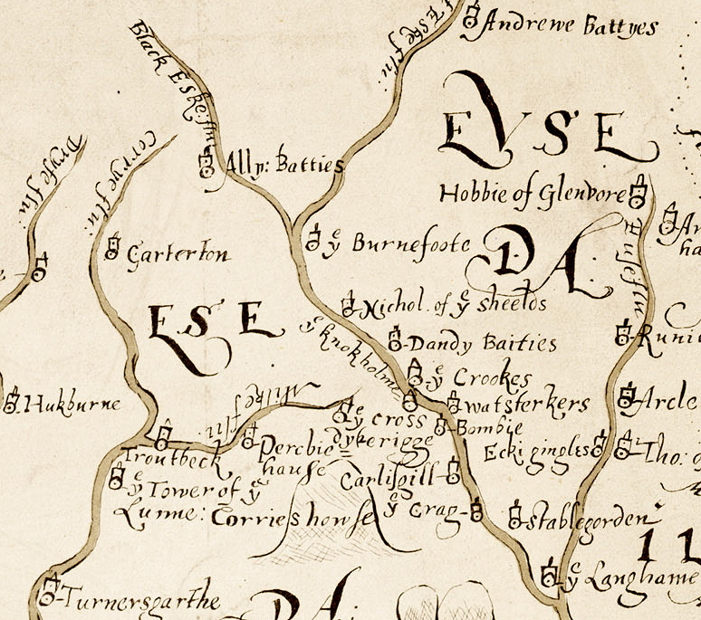 A section of the 1590 Aglionby Platt. Image reproduced by permission of the National Library of Scotland