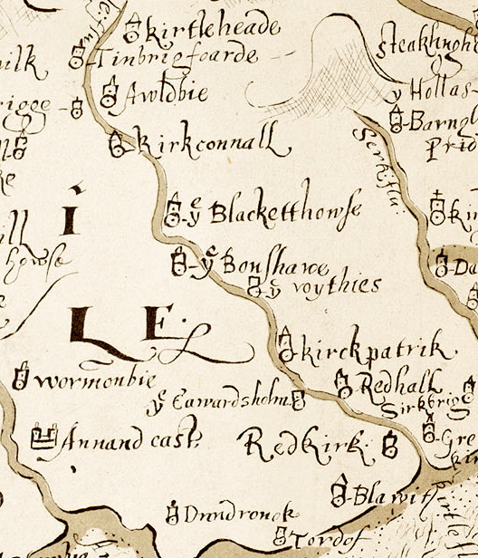 A section of the 1590 Aglionby Platt. Image reproduced by permission of the National Library of Scotland