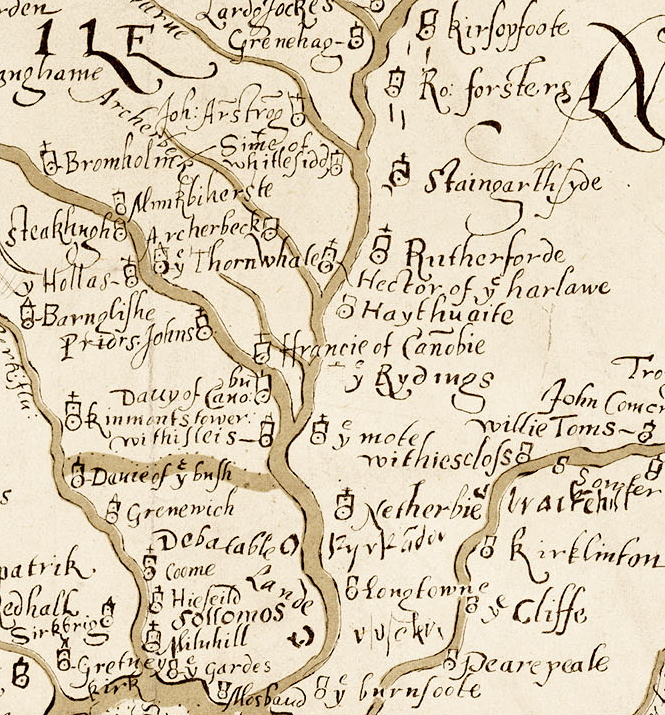 A section of the 1590 Aglionby Platt. Image reproduced by permission of the National Library of Scotland