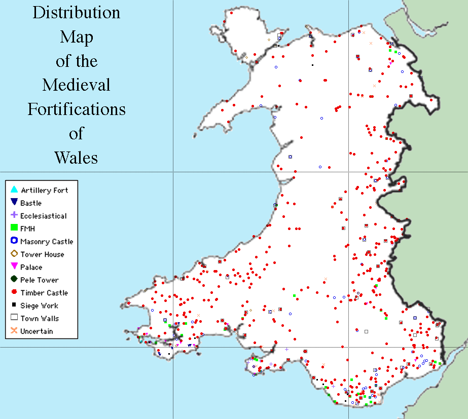 Distribution map of medieval fortification in Wales