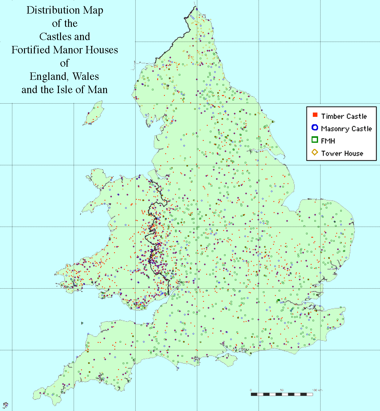 Distribution Map of Castles and Fortified Manor Houses in England and Wales
