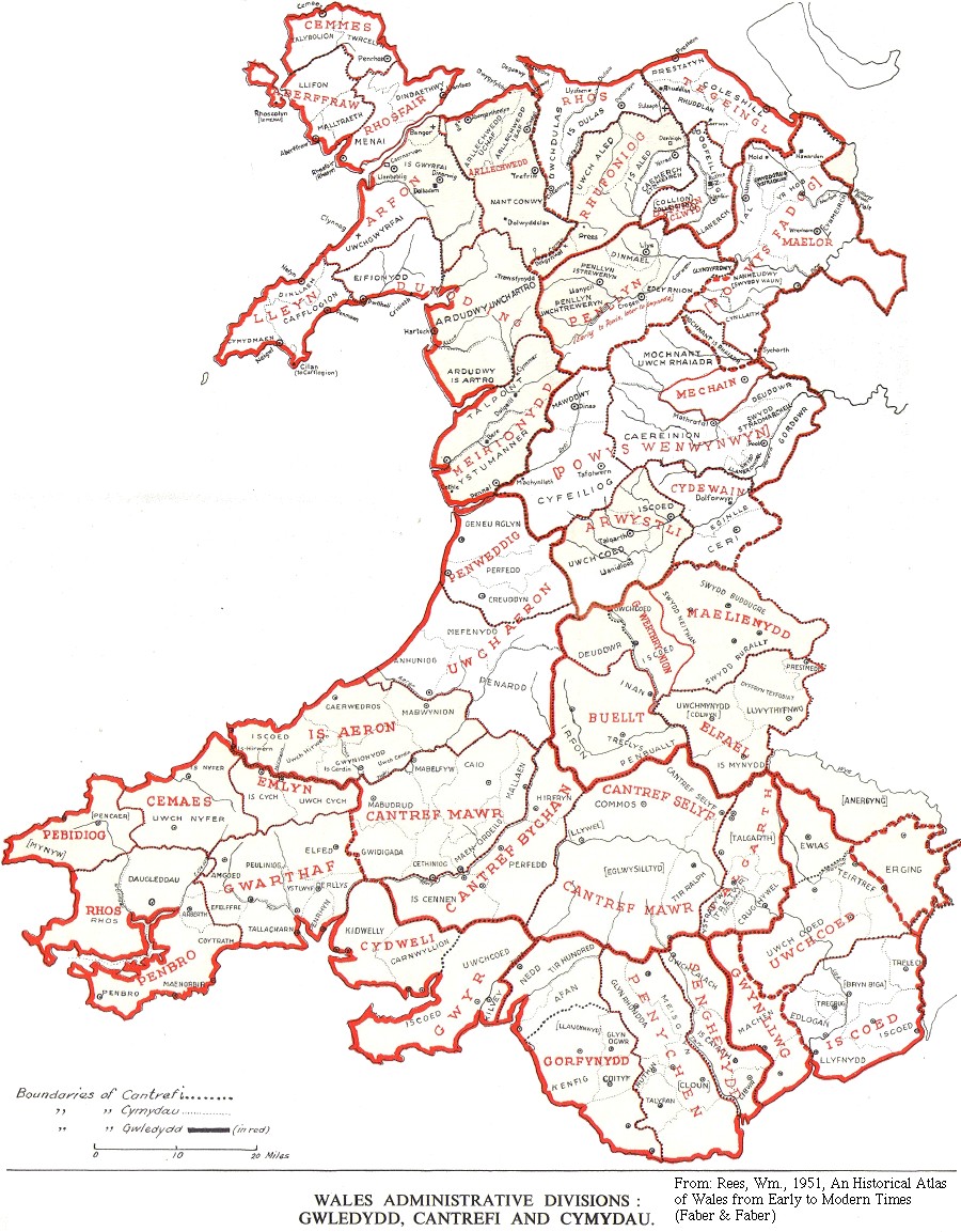 Map of commotes of Wales